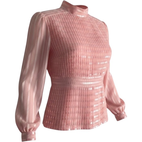 Tops - Vintage Petite Illustrations Peach Pink Shiny Satin Blouse 8P Pleats Fitted